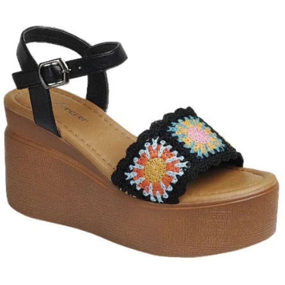 Granny Square Crochet Wedge Sandals - Forever